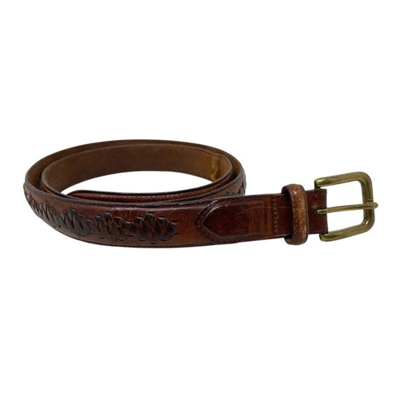 VTG‎ Eddie Bauer Genuine Leather Woven Braided Detailing Brown Belt Size 38 - Picture 1 of 11